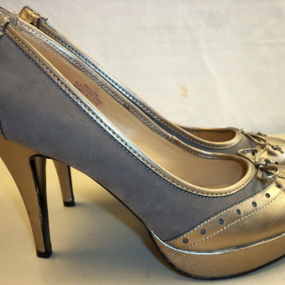 Nine West New CelebM Platform pumps 9.5 M Gold Leather burlesque pinup - Picture 2 of 7